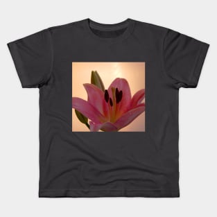 Lily on Orange, studio Pink  Flower close up Kids T-Shirt